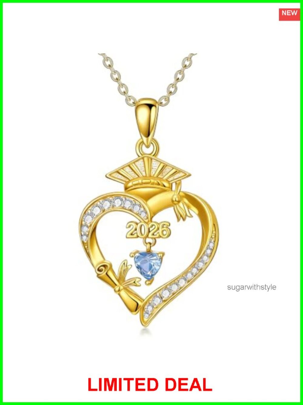 18K Gold Plated Heart Birthstone Necklace Graduation Gift for Women